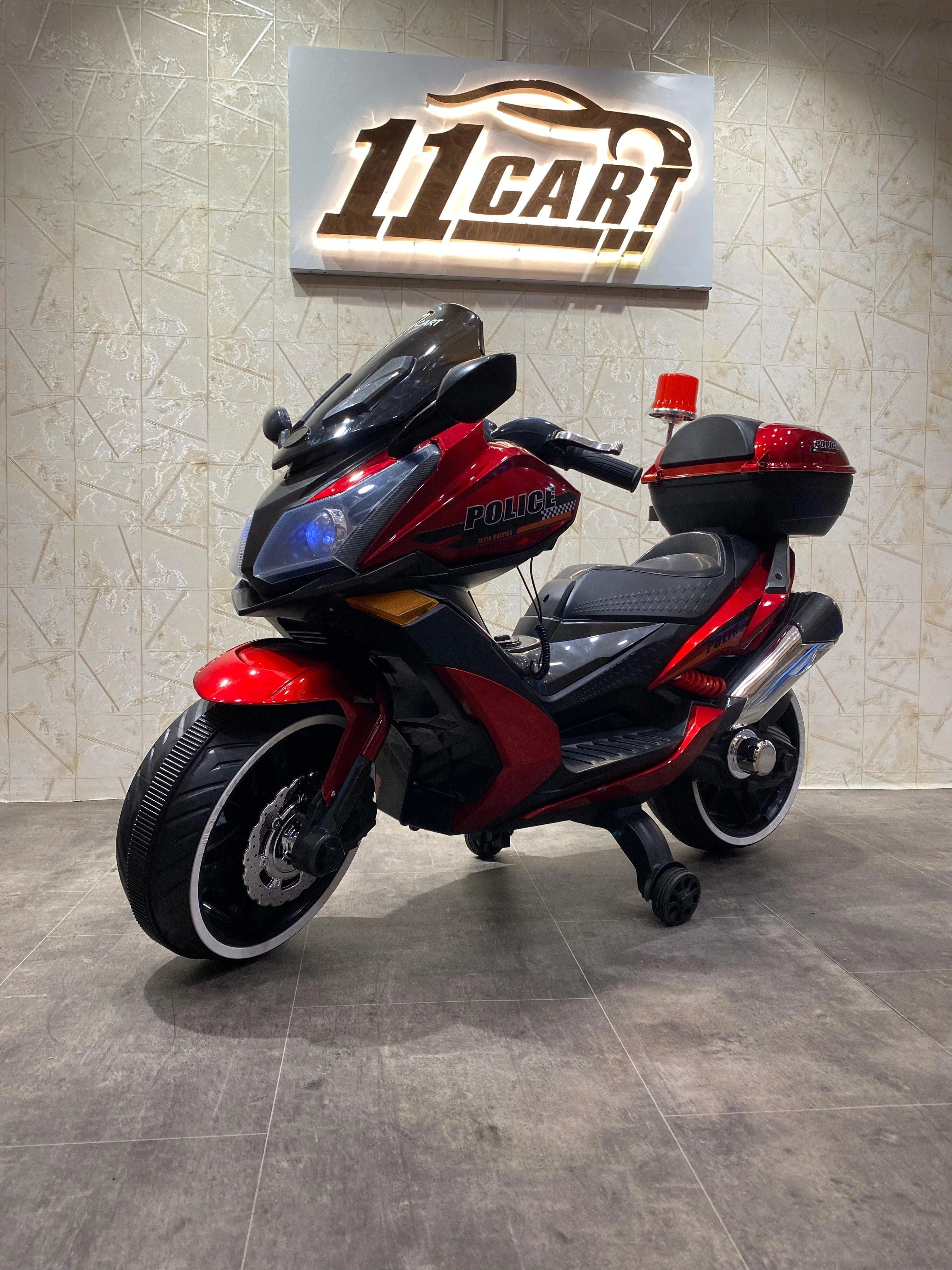 Kid's Police Bike: 12V Ride-On with Hand Throttle. Patrol the Backyard! Awesome Gift!